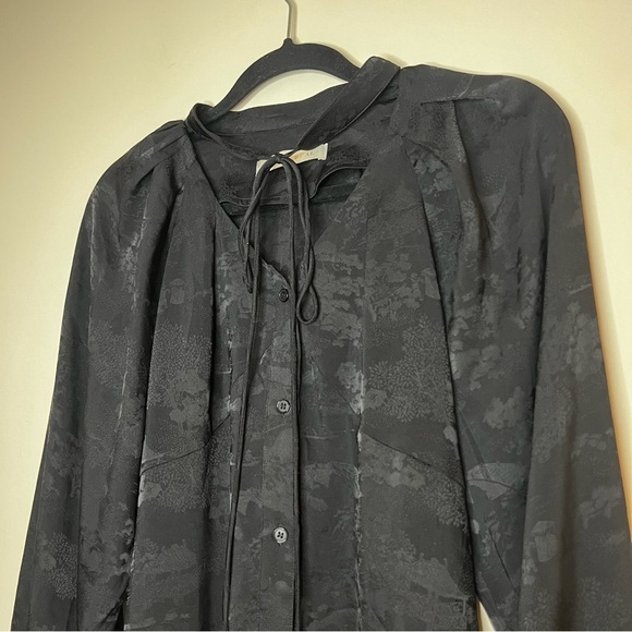 STAY REAL Silky Jaquard Flowy Boho Japanese Printed Front Buttondown Blouse Top - Picture 2 of 12